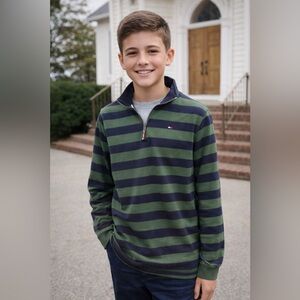 Tommy Hilfiger Size XL long sleeve striped shirt for boys green and blue color